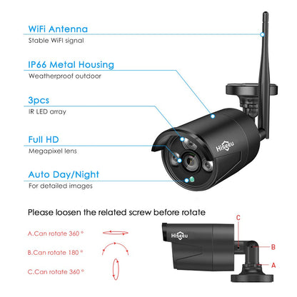 Hiseeu Wireless Pro WiFi Security Camera System, 16CH 4K NVR Kit, Plug-in Powered 12Pcs 5MP CCTV Home Security Camera System for Indoor/Outdoor, Night Vision, Waterproof, Motion Detection, 3TB HDD