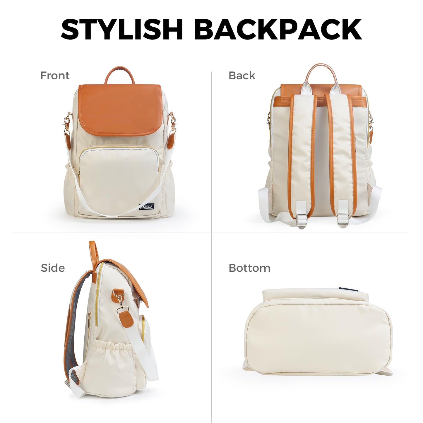 Fmeida Anti-Theft Backpack for Women Convertible Backpack Purse- 3-in-1 Laptop Bookbag for Work College, Cream