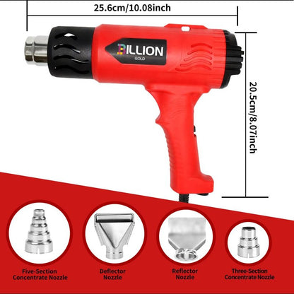 BILLION GOLD 3D Grip Heat Gun 1800W - 120℉ to 1200℉ Dual Temperature Hot Air Gun Kit with 4 Nozzles - Black Red Professional Heat Shrink Gun for Crafts, Shrink Wrap, Electronics Repair