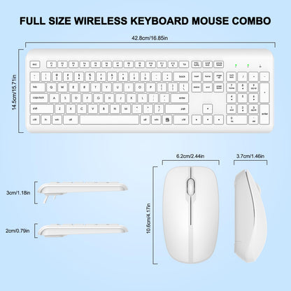 Wireless Keyboard and Mouse Combo, Full Size Silent Ergonomic Keyboard and Mouse, Long Battery Life, Optical Mouse, 2.4G Lag-Free Cordless Mice Keyboard for Computer, Mac, Laptop, PC, Windows