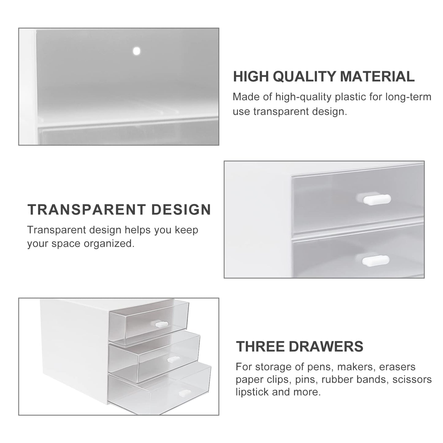Zuiaso Desk Organizer with Drawer, Desk Storage Box, Plastic Office Stationery Supplies Organizers, Desktop Organizer for Office School Home (3 drawer, White)