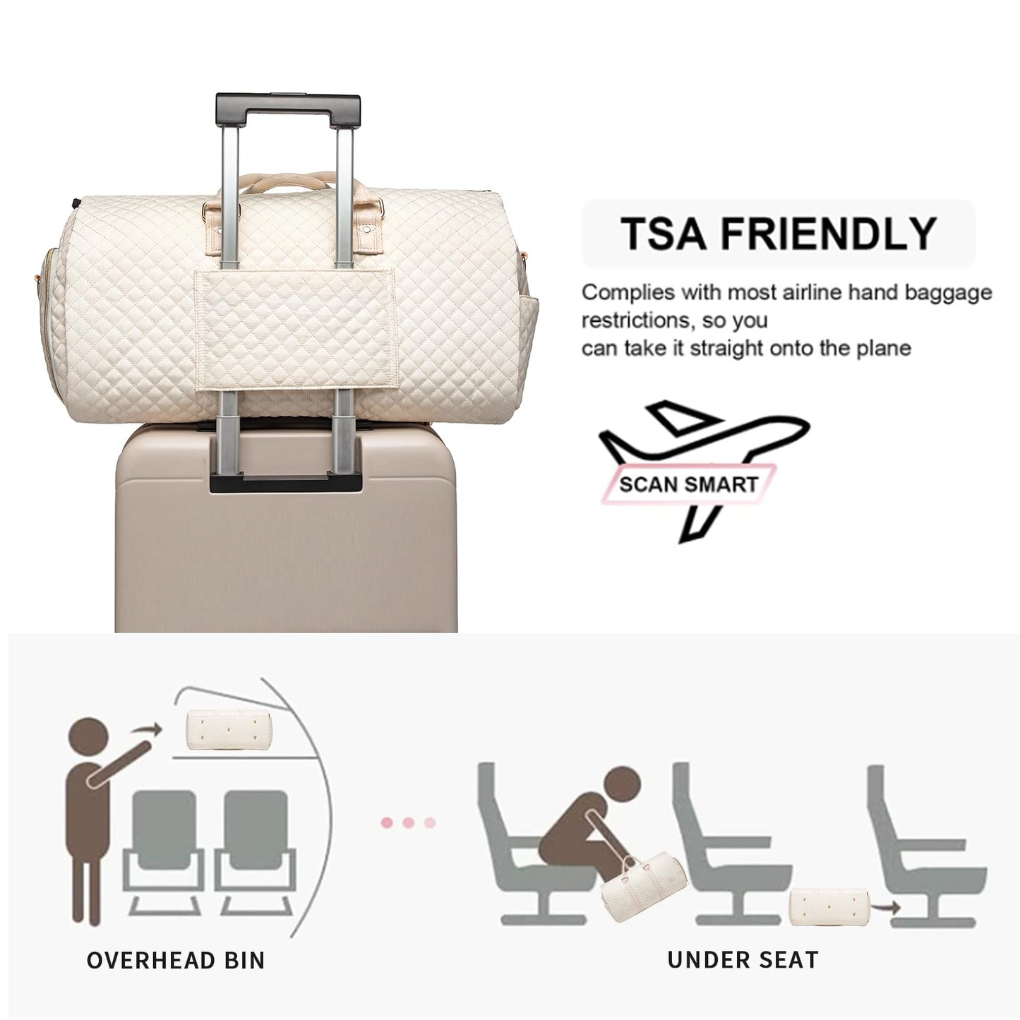 seyfocnia Convertible Carry on Garment Bag for Women, Garment Bags for Travel with Shoe Pouch 2 in 1 Hanging Suitcase Suit Bag for Women Travel Duffle Bag Garment Bag
