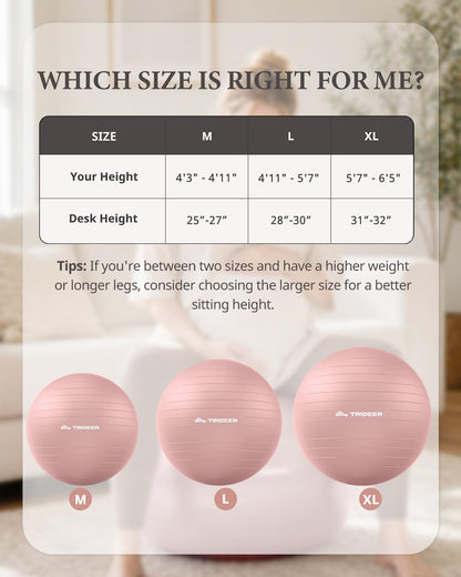 Trideer Exercise Ball Yoga Ball – Office Seating & Balance Ball Chair, Stability Ball for Pilates, Physical Therapy,Core Training & Balance Improvement & Stretching