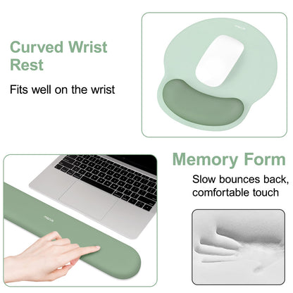 MOSISO Wrist Rest Support for Mouse Pad&Keyboard Set, Circle Curved Ergonomic Mousepad&Coaster Non-Slip Base Home/Office Pain Relief&Easy Typing Pad with Soft Cloth&Silicone Lining, Antique Green