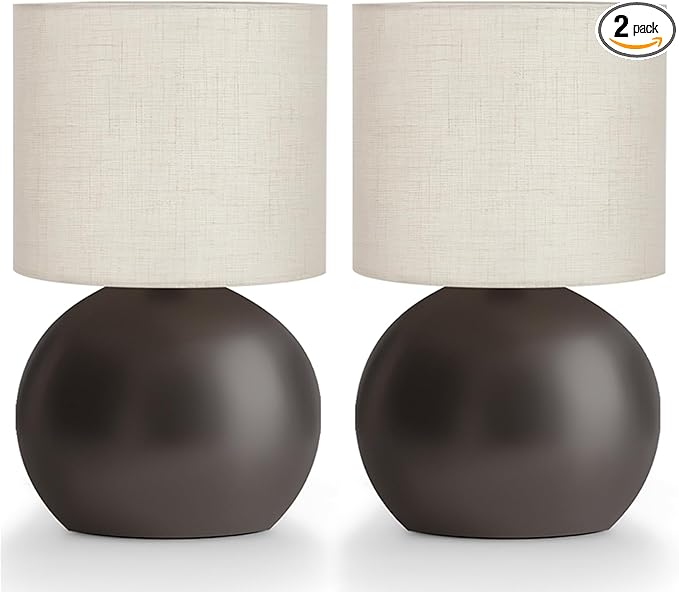 Small Table Lamp for Bedroom,Bedside Nightstand Lamp for Living Room,Minimalist Bedside Light lamp Set of 2, 10.4 Inch Desk Light for Bedroom, Living Room,Including Light Bulb（Brown）