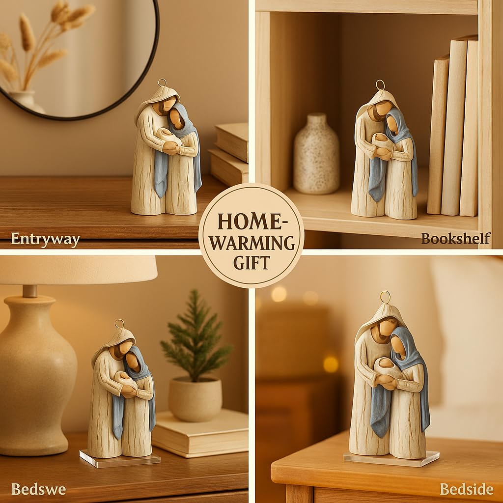 Holy Family Nativity Scene Hanging Christmas Ornament – Hand-Painted Resin Décor Religious Gift Keepsake for Xmas Tree or Wreath, Mary Joseph and Baby Jesus Figurine (Holy Family)