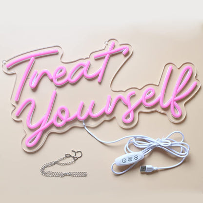 Treat Yourslef Neon Signs Pink LED Letter Neon Light Sign USB Power for Wall Decor Bedroom Wall Birthday Party Christmas Wedding Decoration(16.5 * 8.7)