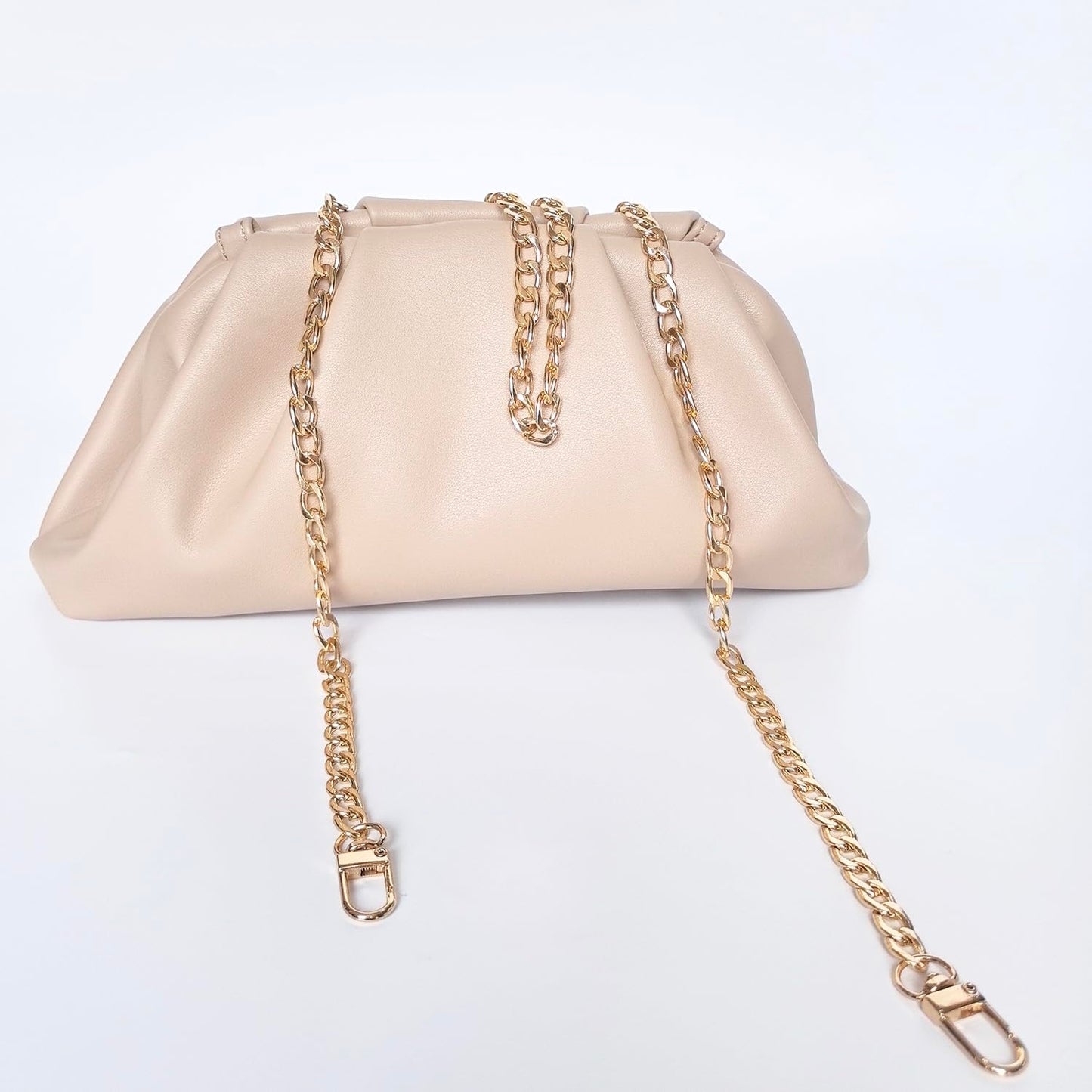 Huralona Dressy Pleated Evening Clutch Chic Soft Vegan Leather Purse Bag Pleated PU Ruched Handbag Adjustable for Women (Nude)