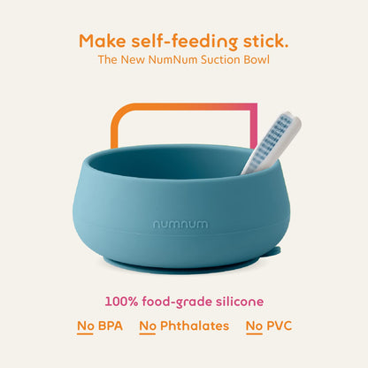NumNum Suction Bowls for Babies & Toddlers, Extra Strong Non-Slip Suction, 100% Food-Grade Silicone, BPA-Free, Microwave & Dishwasher Safe, Baby-Led Weaning Bowls for 4+ Months & GOOtenils Blue/Green