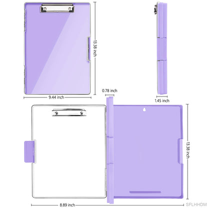 SFLHHDM Clipboard with Storage,Heavy Duty Clip Boards 8.5x11 with 2 Storage Case,Clear Visible Panel Storage Clipboards,Side Opening Nursing Clipboard Folder for Office Supplies-Light Purple