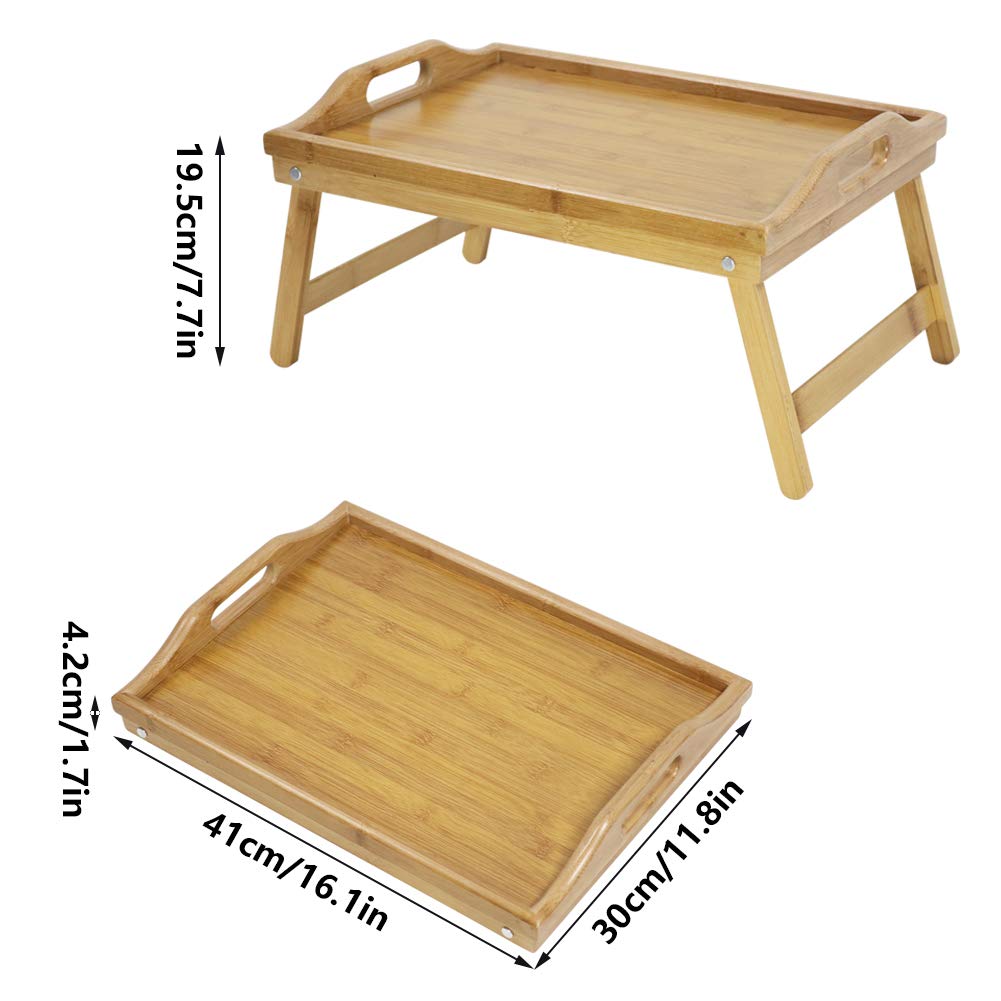KKTONER Bamboo Bed Table Tray Breakfast Tray with Folding Legs Bed Tray for Eating and Laptop Serving Trays for Bedroom Snack Tray Bed Table Drawing Table (40)