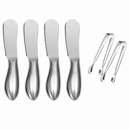 sweetfamily Spreader Knife Set,6-Piece Cheese and Butter Spreader Knives,Mini Serving Tongs,Stainless Steel Multipurpose Butter Knives