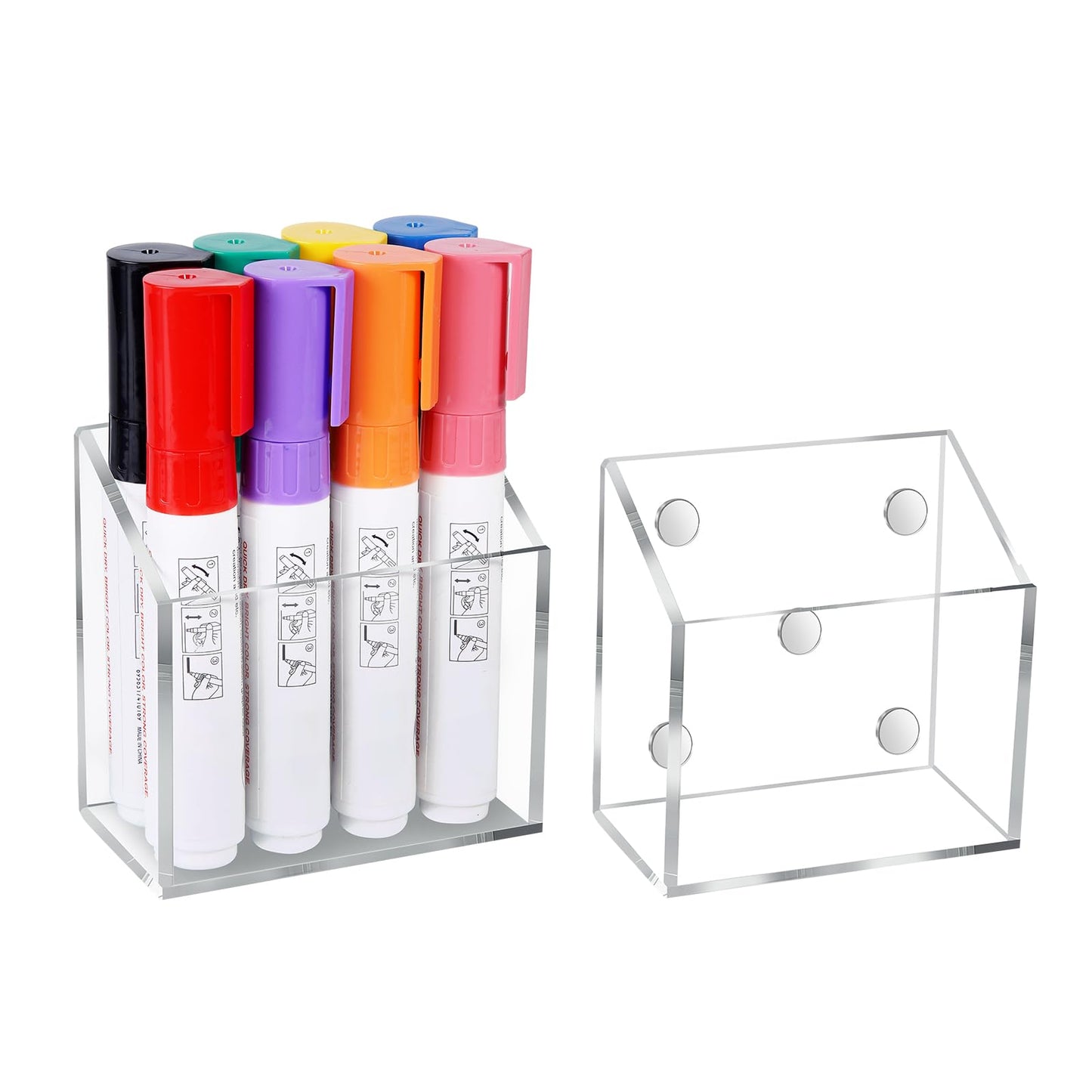 Ameceres Magnetic Pen Holder Classroom Organization Acrylic Marker Holder for Whiteboard Refrigerator Locker Accessories Pencil Dry Erase Marker Basket (1 Compartment * 2)