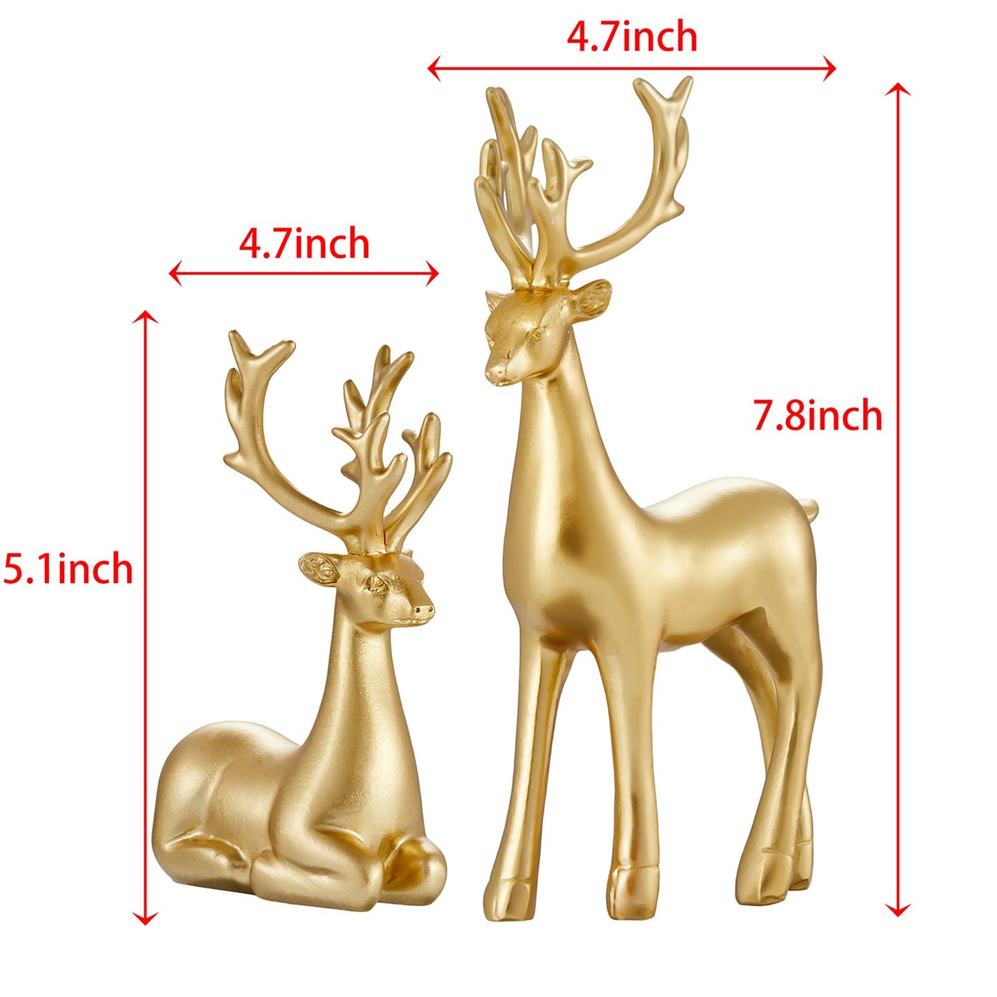Christmas Decoration 2PCS Reindeer Resin Ornaments Mother Child Deer Couple Deer Sculpture used for Living Room Bookshelf Bedroom Wine Cabinet Decoration to Enhance Atmosphere (Gold Smooth)
