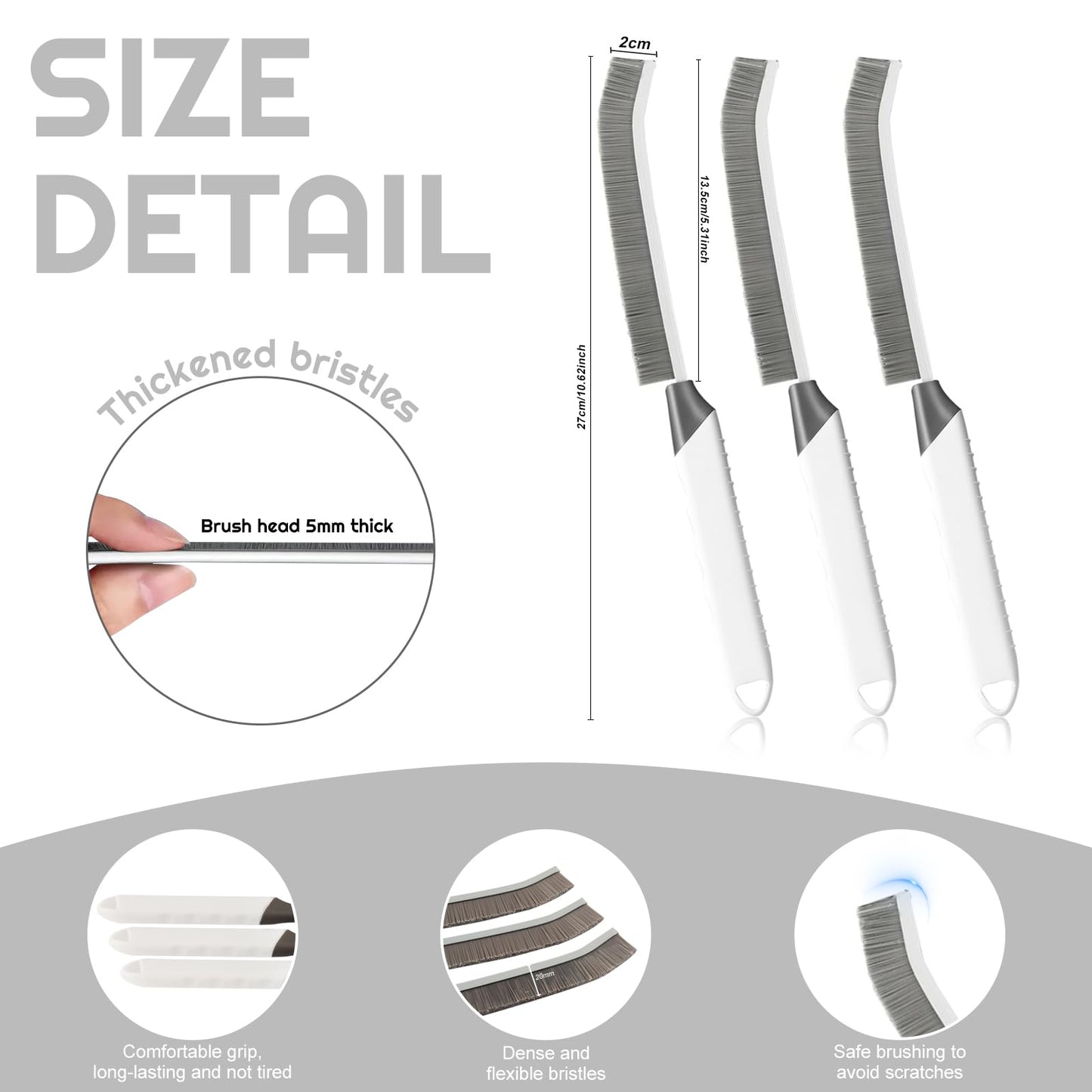 YIGAARUI Crevice Cleaning Brush Bathroom Tile Groove Gap Cleaning Brush Premium Crevice Cleaning Tool Aluminum Support with 15° Angled Head-Grout Thin Brush,Kitchen & Bathroom Tool (5PCS)