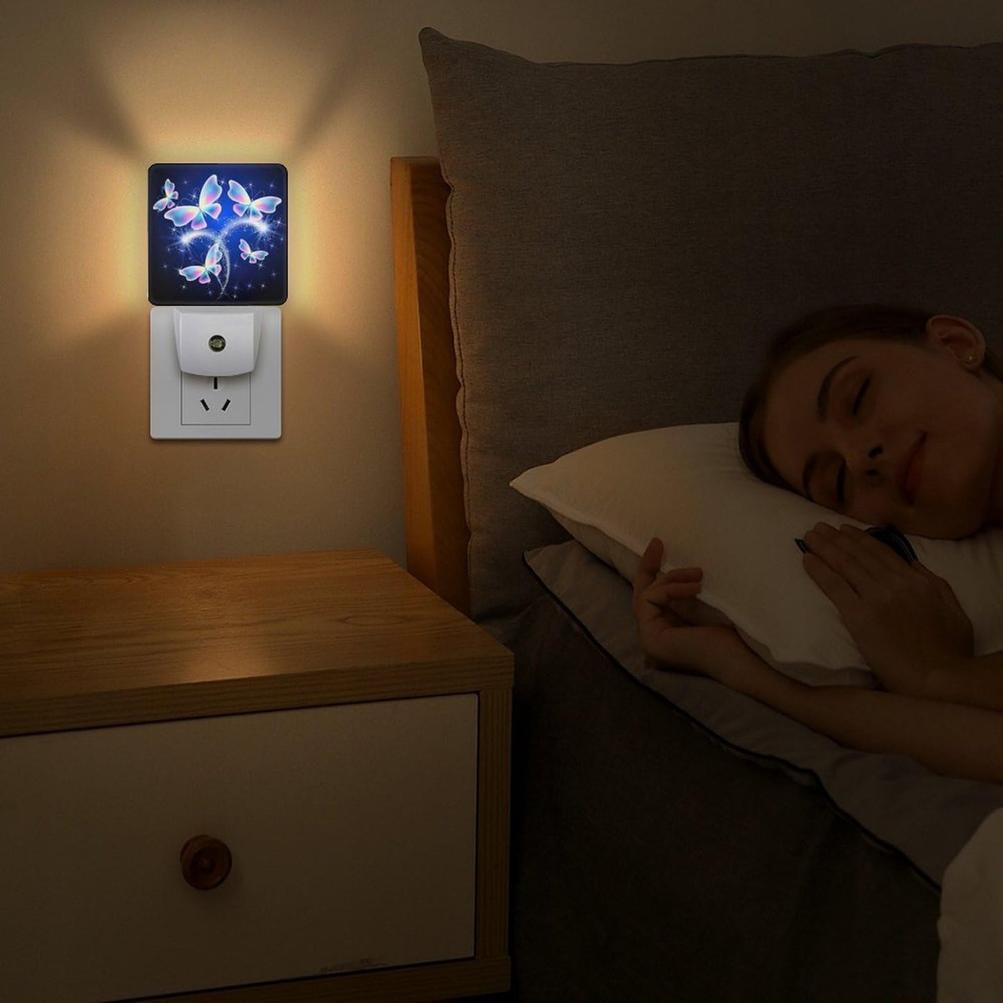 YKJAHSD Butterfly Night Light, Plug into Wall Decor Nightlights for Bedroom, Bathroom, Hallway, Kitchen, with Dusk to Dawn Light Auto Sensors LED Night Lights for Boys Girls Women Men Room Gifts