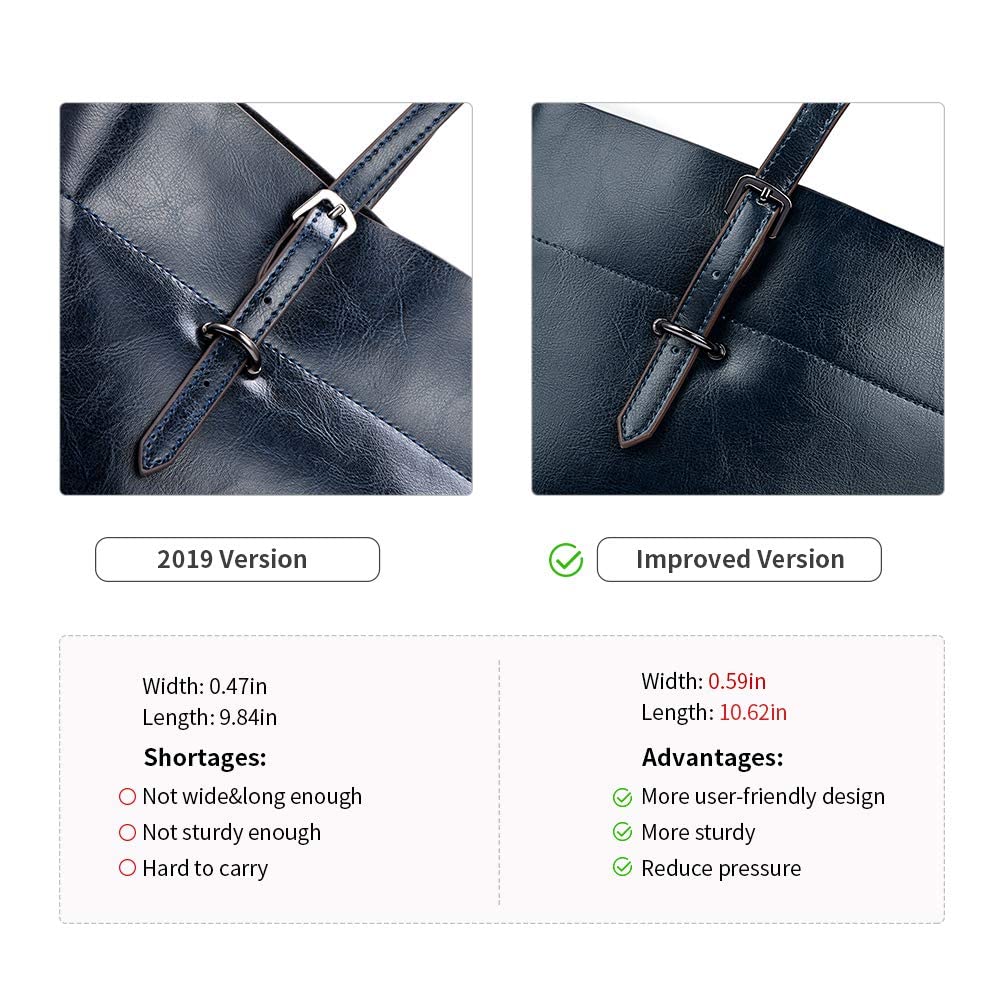 Kattee Vintage Genuine Leather Tote Shoulder Bag for Women Satchel Handbag with Top Handles (Blue)