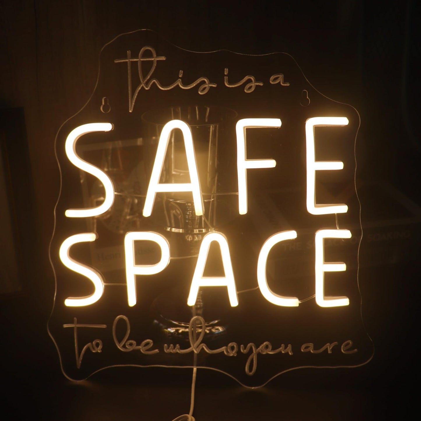 "This Is A Safe Space To Be Who You Are" Neon Sign, Positive Quotes Decorative Neon Lights for Home Room Wall Decor, Kids Room Wall Hanging Banners, Playroom Wall Decor Neon Light Sign(warm white)