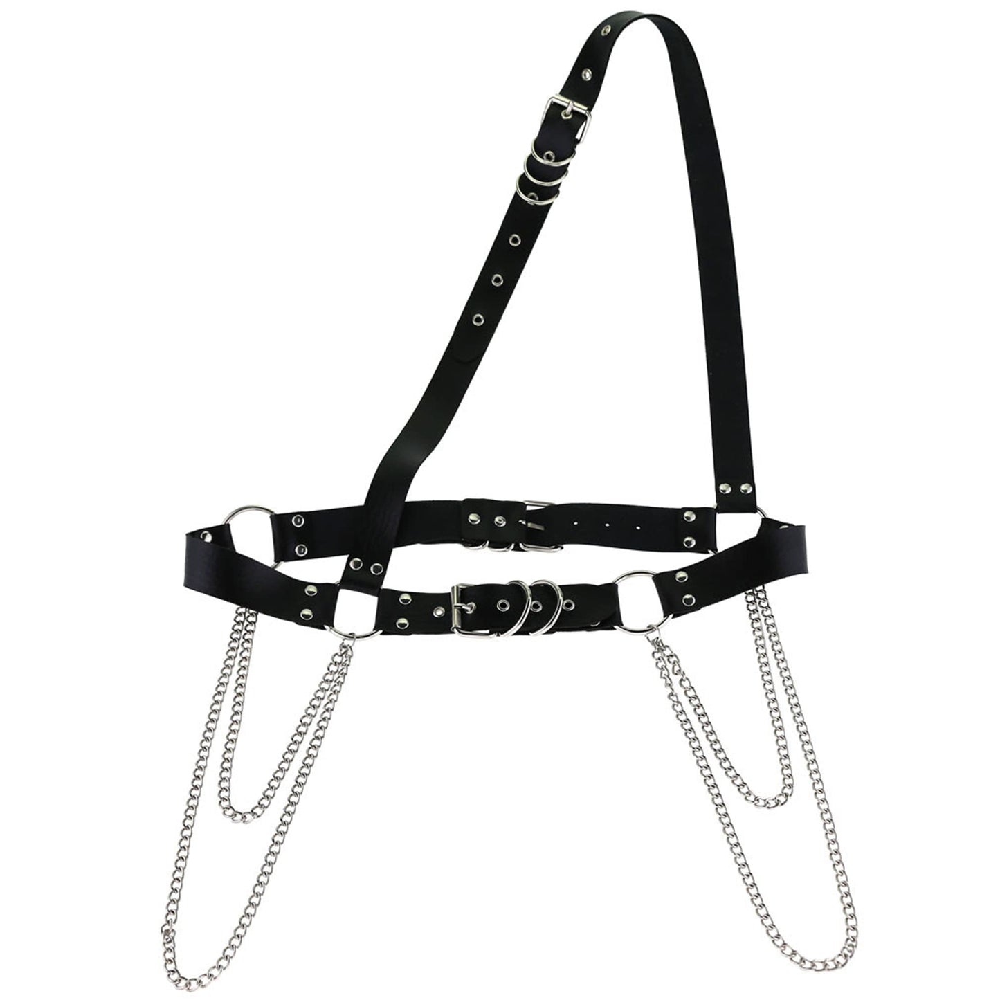 eYLun Women's Waist Belt Punk Rock Leather Body Straps Harness Belt Adjustable Rock Chain Leather Belt Black