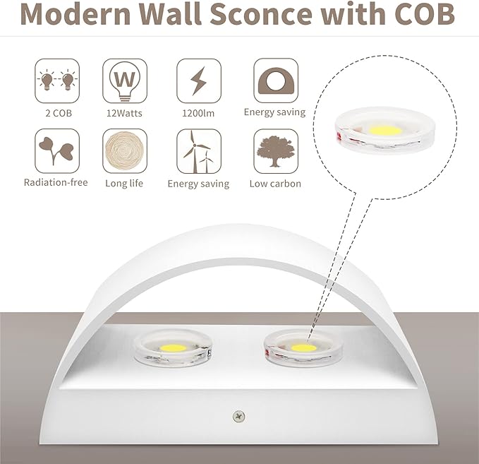 Lightess Indoor LED Wall Lamp 12W Dimmable Up Down Wall Light for Living Room Bedroom Hallway Staircase Cool White