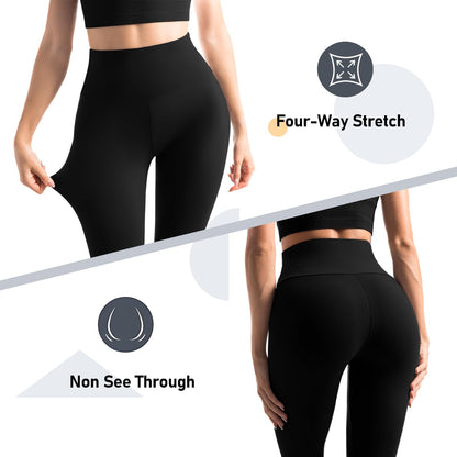 Leafigure 2 Packs Leggings with Pockets for Women, High Waisted Tummy Control Workout Leggings for Gym Black/Purple SM