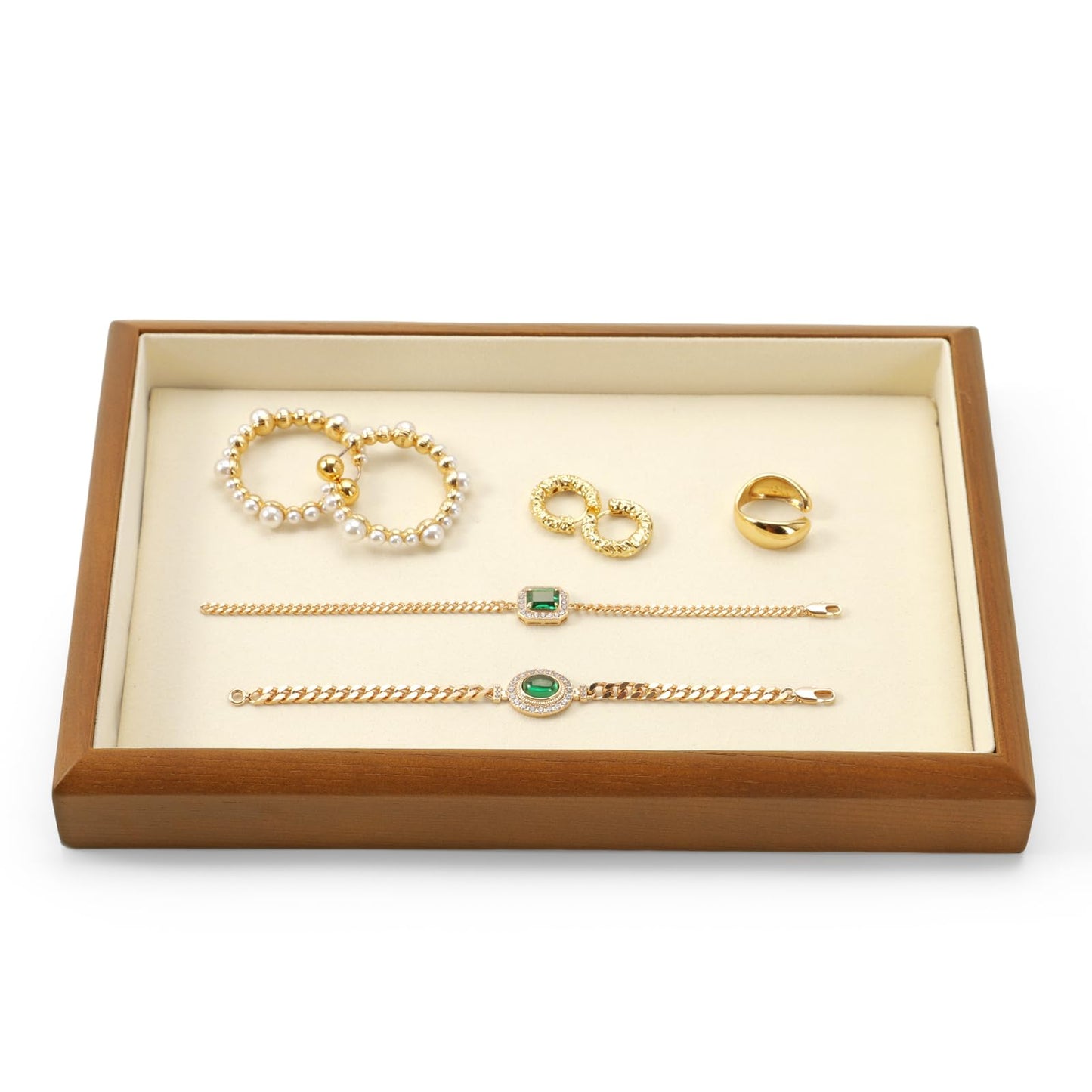 Oirlv Solid Wood Stackable Jewelry Organizer Tray Jewelry Drawer Organizer(Creamy-white)