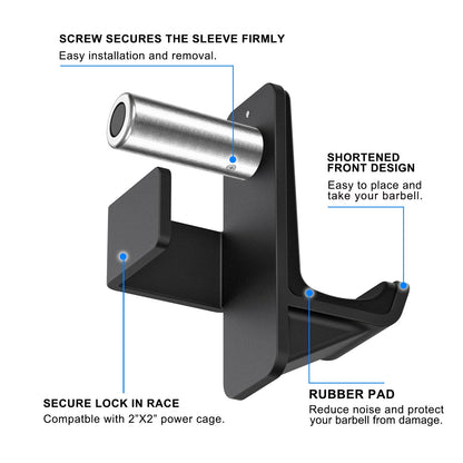 Kipika J-Hooks for Squat/Power Rack, Weight Plate Holder Set for 2" x 2" Power Rack with 5/8" or 1" Hole, Heavy Duty J-Cups Barbell Holder & Weight Storage - Fits Standard 2-inch Weight Plates (B- for 2x2 Rack with 5/8" or 1" Hole + 2" Plates)