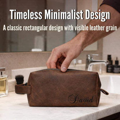 GiftShopie Personalized Handmade Genuine Leather Toiletry Bag | Custom Engraved Shaving Dopp Kit with Name, Initial | Travel Pouch for Men, Him, Husband, Dad, Boyfriend | Gift Idea for Groomsmen
