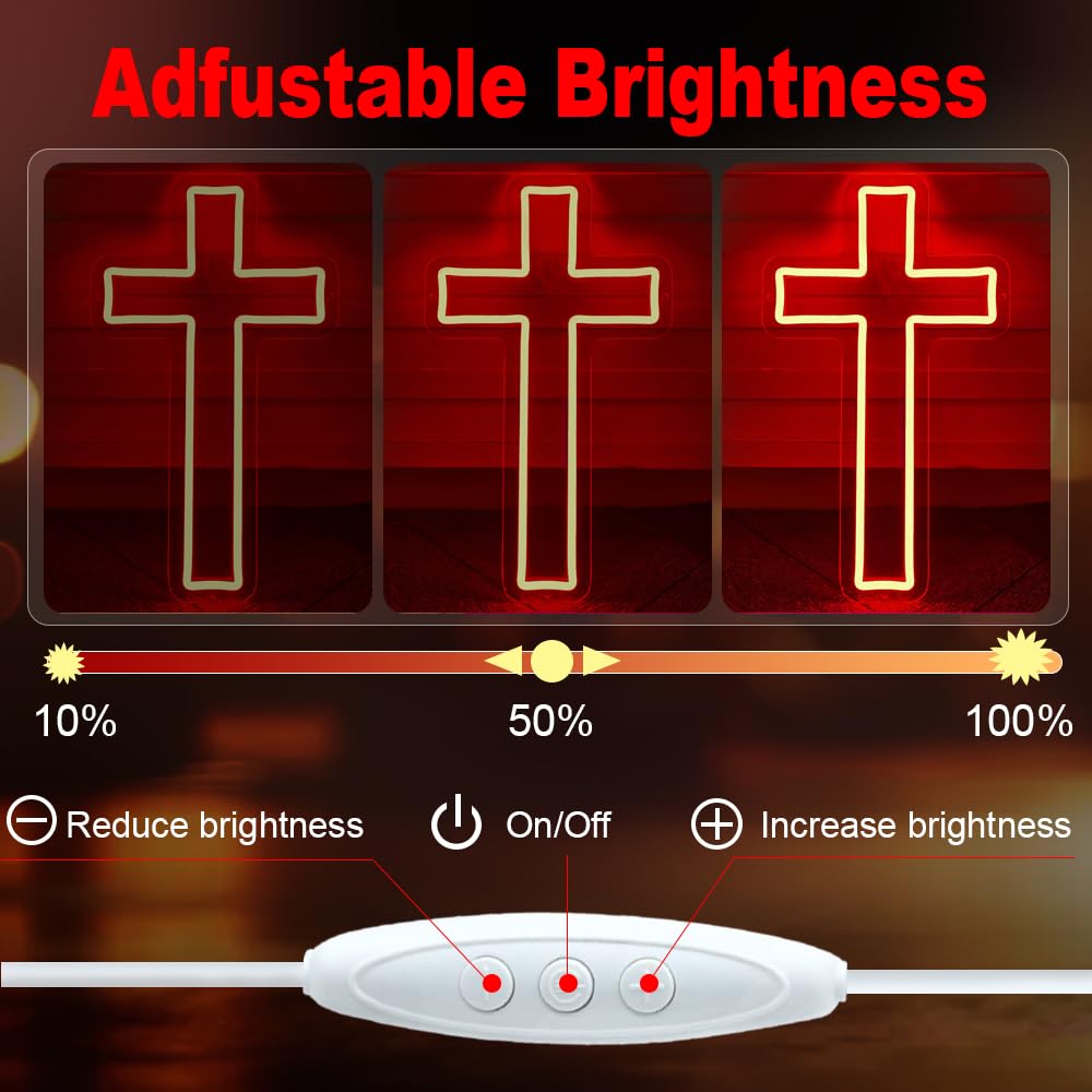 Jesus Cross Neon Sign Red Led Cross Lights Wall Decor Art Lamp Light-Upside Down Light Up Sign for Home Bedroom Christian Religious Room Easter Christmas