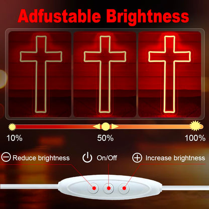 Jesus Cross Neon Sign Red Led Cross Lights Wall Decor Art Lamp Light-Upside Down Light Up Sign for Home Bedroom Christian Religious Room Easter Christmas