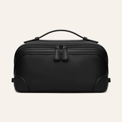 mibasies Travel Makeup Bag for Women, Large Capacity Waterproof PU Leather Flat Open Cosmetic Bag, Portable Toiletry Bag for Business Trip & Daily Use
