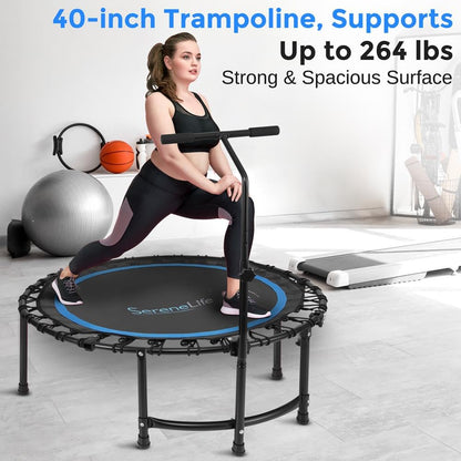 Serenelife 40" Inch Portable Fitness Trampoline with Adjustable Handrail for Indoor and Outdoor Use – Professional Round Jumping Trampoline – Cardio Trampoline