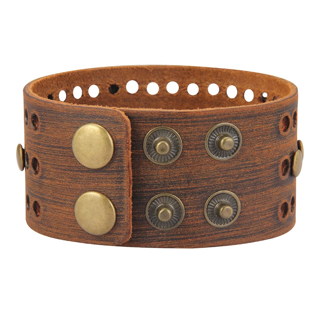 Jeilwiy Brown Leather Bracelet Mens Wide Bracelet Brown Eagle Cuff Bracelet Wrap Bangle Punk Leather Bracelet