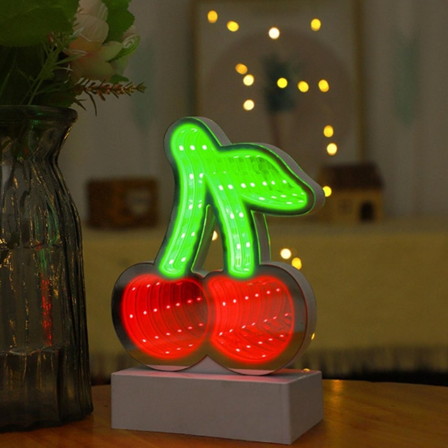 Infinity Mirror Tunnel LED Night Light，Tunnel Mirror Neon Sign，3D Tunnel Lamp Desktop Lamp for Party Home Decor (Cherry)