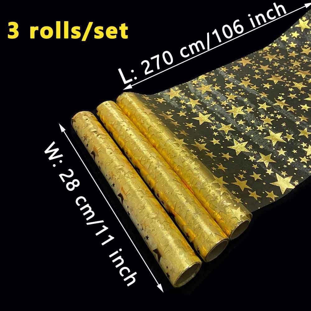 QILANJO 3 Rolls Bling Star Table Runner Tabletop Decor, Gold-11"x106"