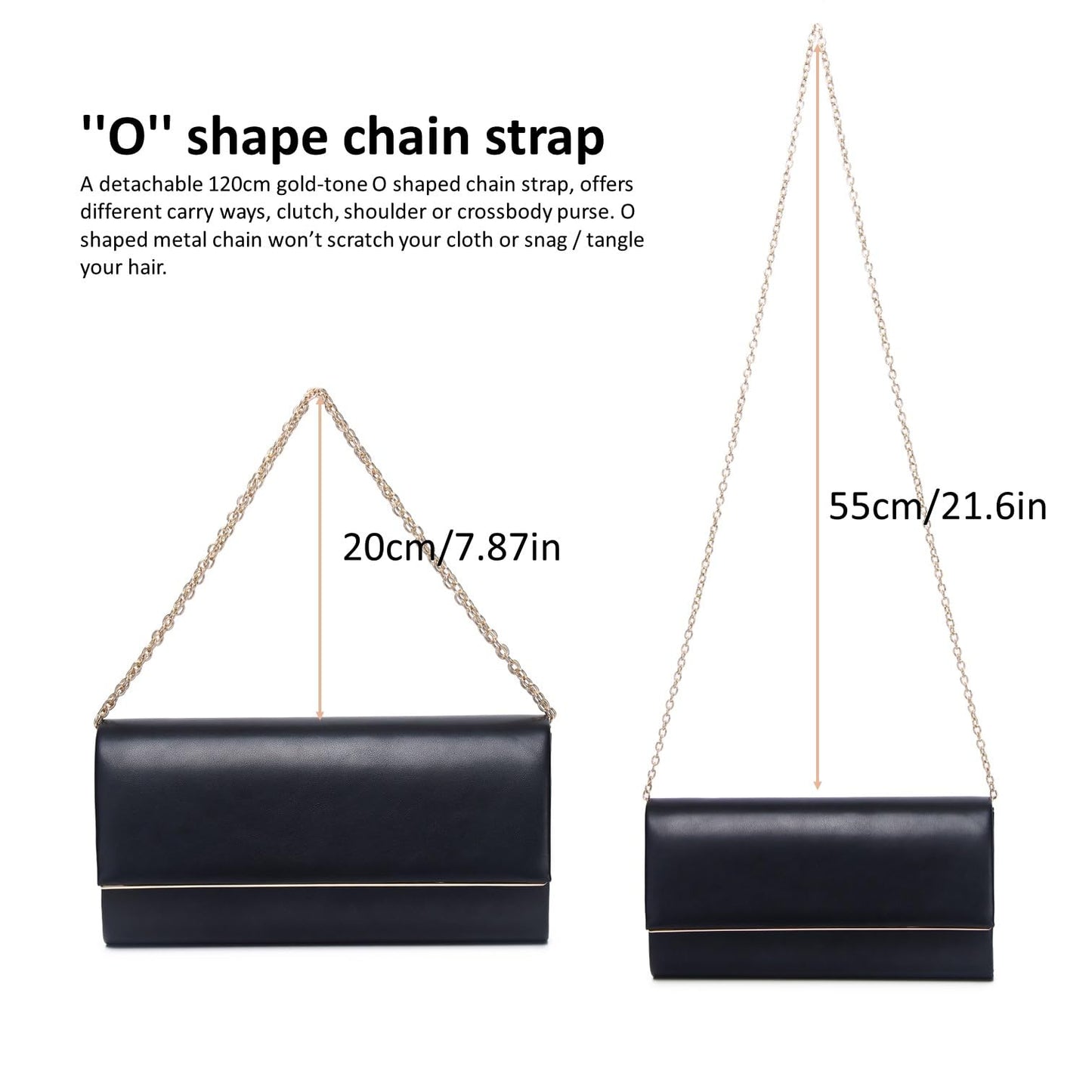 DETARA Women Evening Bag Vegan Leather Clutch Purse Shoulder Crossbody Envelope Bag for Party Wedding Prom Bridal(Black 1818)