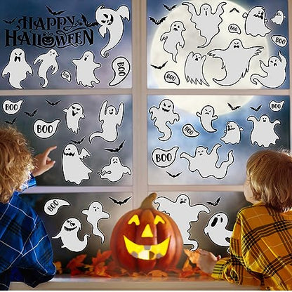 61 Pcs Halloween Ghosts Wall Stickers Decals Halloween Ghost Decorations for Home Room Windows Clings Fireplace Ceiling Kitchen Bedroom Decor Party Supplies