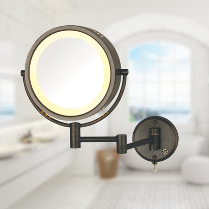 JERDON Wall-Mounted Makeup Mirror with LED Lighting - Direct Wire Lighted Makeup Mirror with 8X Magnification & Nickel Finish Wall Mount - Model HL75ND