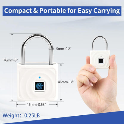 UMIKSMART Biometric Smart Lock, Keyless Fingerprint Padlock with USB Charging, Smart Lock Gift for Students, Gym Lockers, School Lockers, Luggage, Storage Boxes, Fences, Backpacks, Cabinets