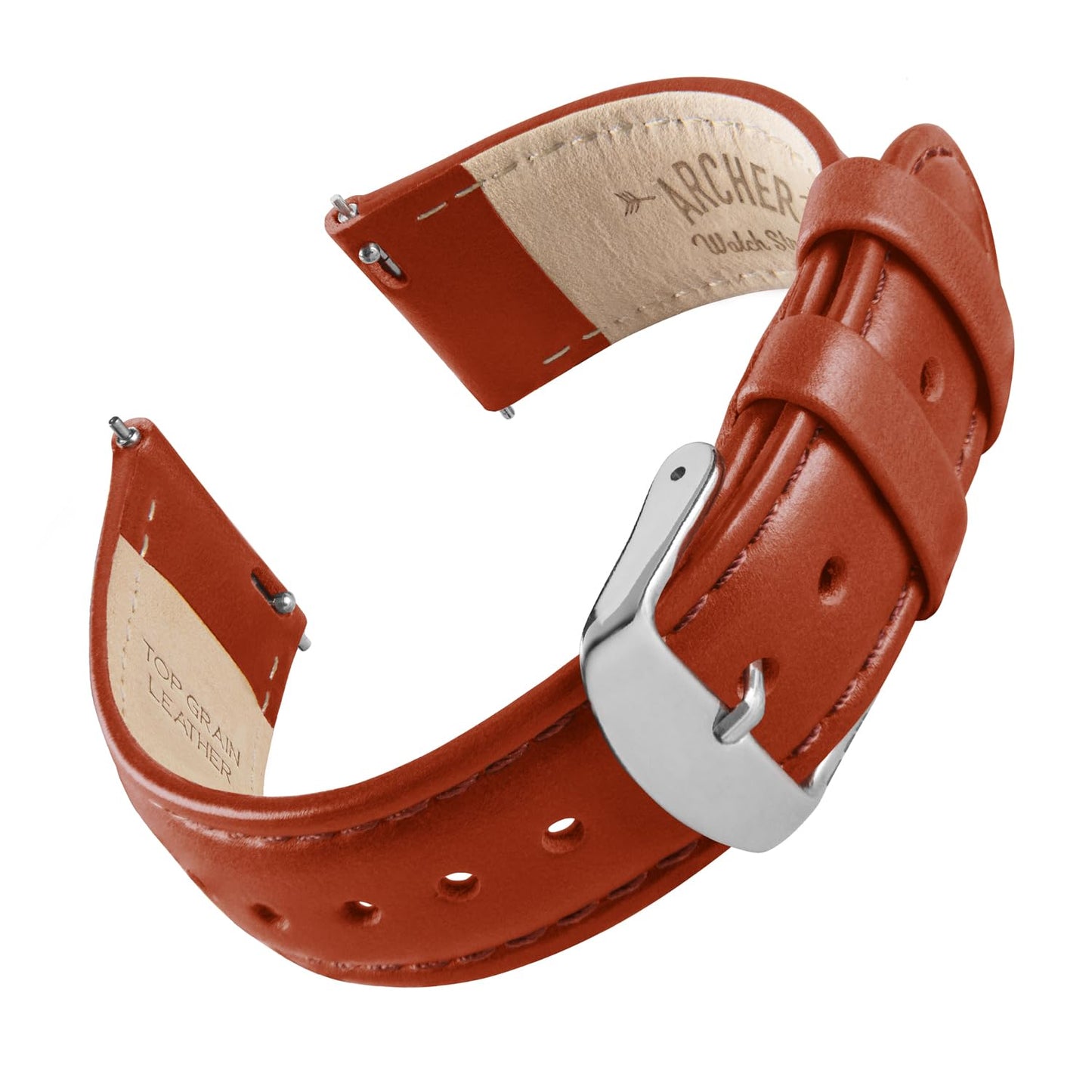 Archer Watch Straps - Top Grain Leather Quick Release Watch Bands (Cognac/Matched Thread, 20mm)