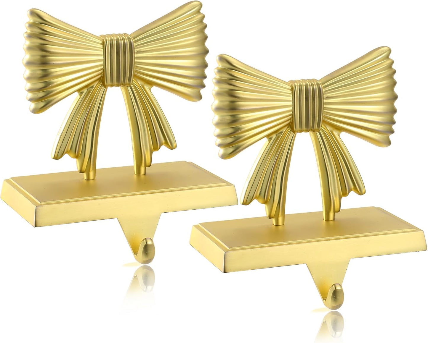 Kersiki Christmas Stocking Holders Set of 2 - Christmas Stocking Holders for Fireplace- Metal Stocking Hanger for Mantel-Stocking Hooks for Christmas Party and Home Decoration (Gold Bowknot)