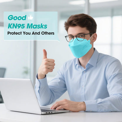 LEMENT KN95 Face Masks - 100 Pack Breathable Comfortable Disposable Masks For Adult, Filter Efficiency≥95%, Elastic Ear Loops, Blue