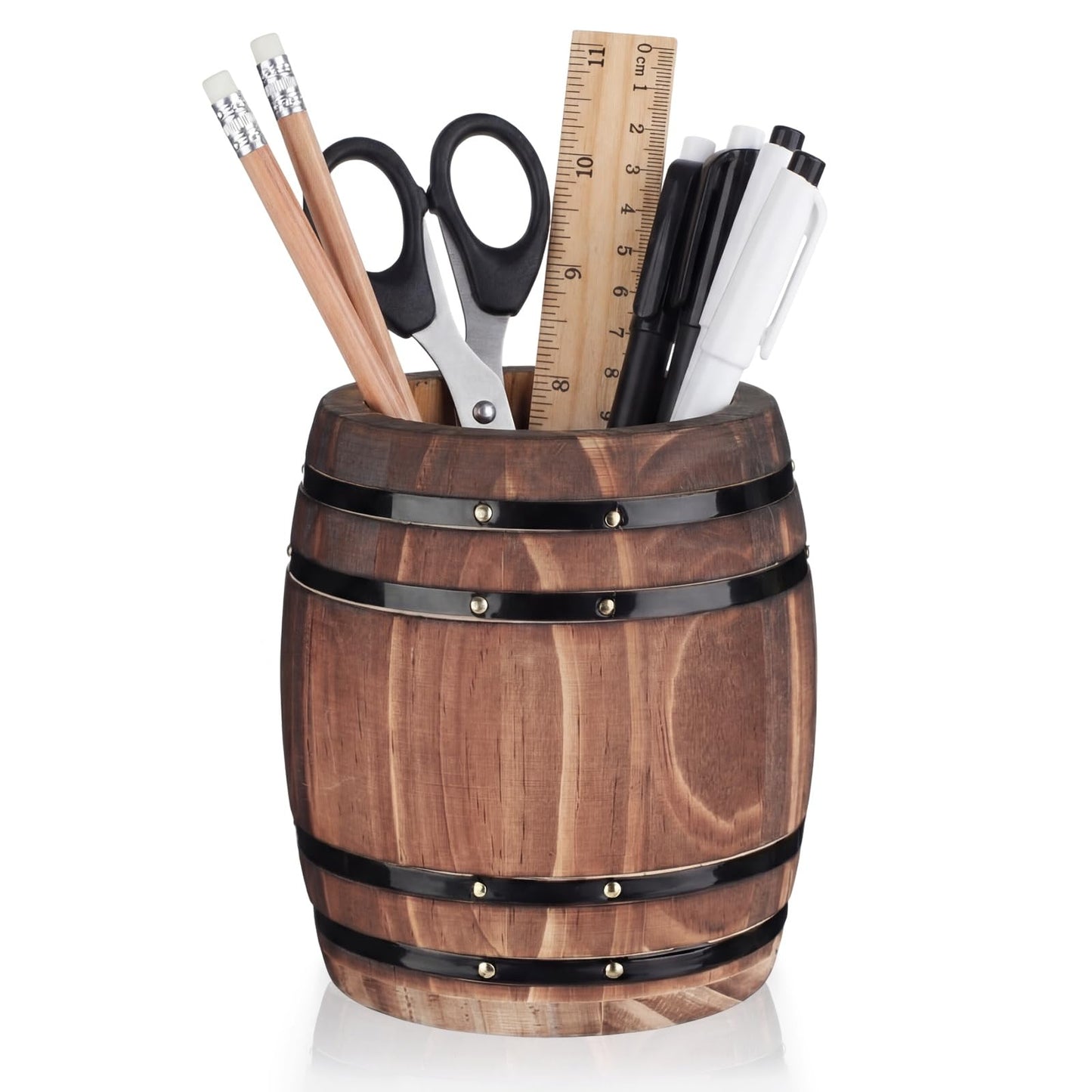 ForraFun Wine Barrel Pen & Pencil Holders Accessories Wooden Desktop Pencil Holder Containers Farmhouse Stationery Organizer Stand for Office Table Desk Accessory