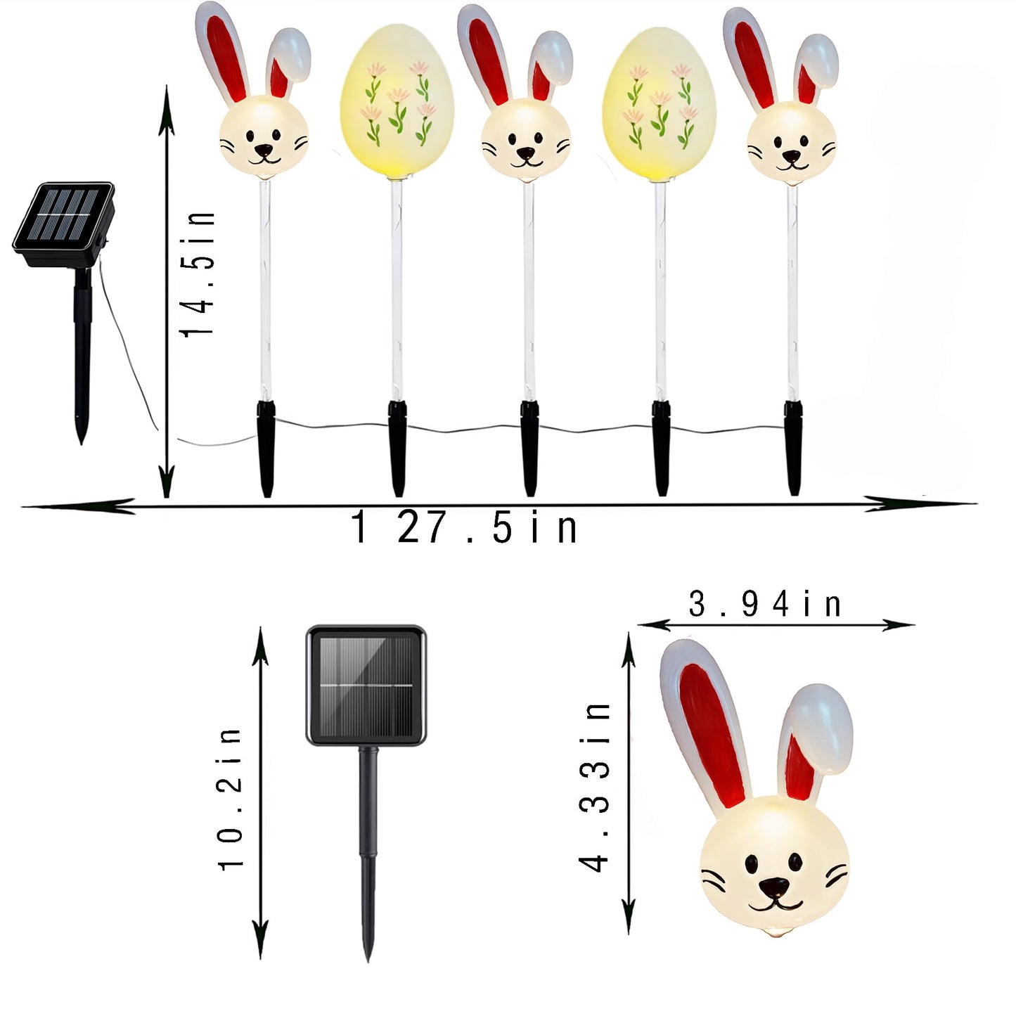 NAHIYELAS Solar Easter Pathway Lights - 5 Pack Bunny Egg Light Outdoor Solar Powered Path Lights with 8 Lighting Modes, Waterproof Garden Stake for Easter, Housewarming Gifts & Outdoor Decor