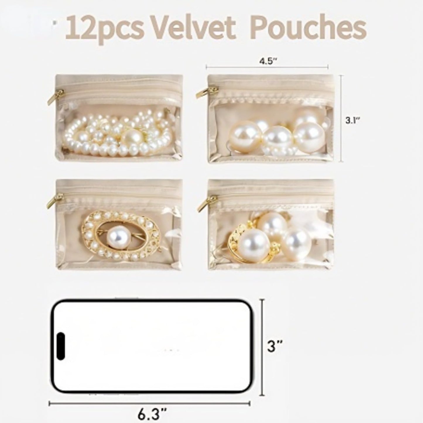 Zjyufy Portable Jewelry Organizer with 12 Velvet Pouches - Travel Jewelry Case for Women, Faux Leather Display Box for Earrings Rings Necklaces Bracelets, Wedding Gift, Hotel Storage Solution
