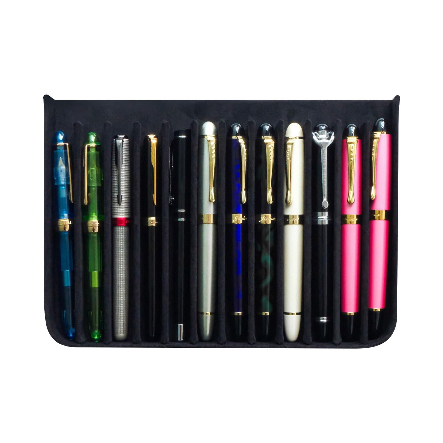 MIVLXLX PU Leather 12 Fountain Pen/Pencil Tray Case Organizer, Fashion Design, Handmade, Magnetic Closure with Drawer, Christmas Gift for Man/Woman/Office, 12 Slots(black)