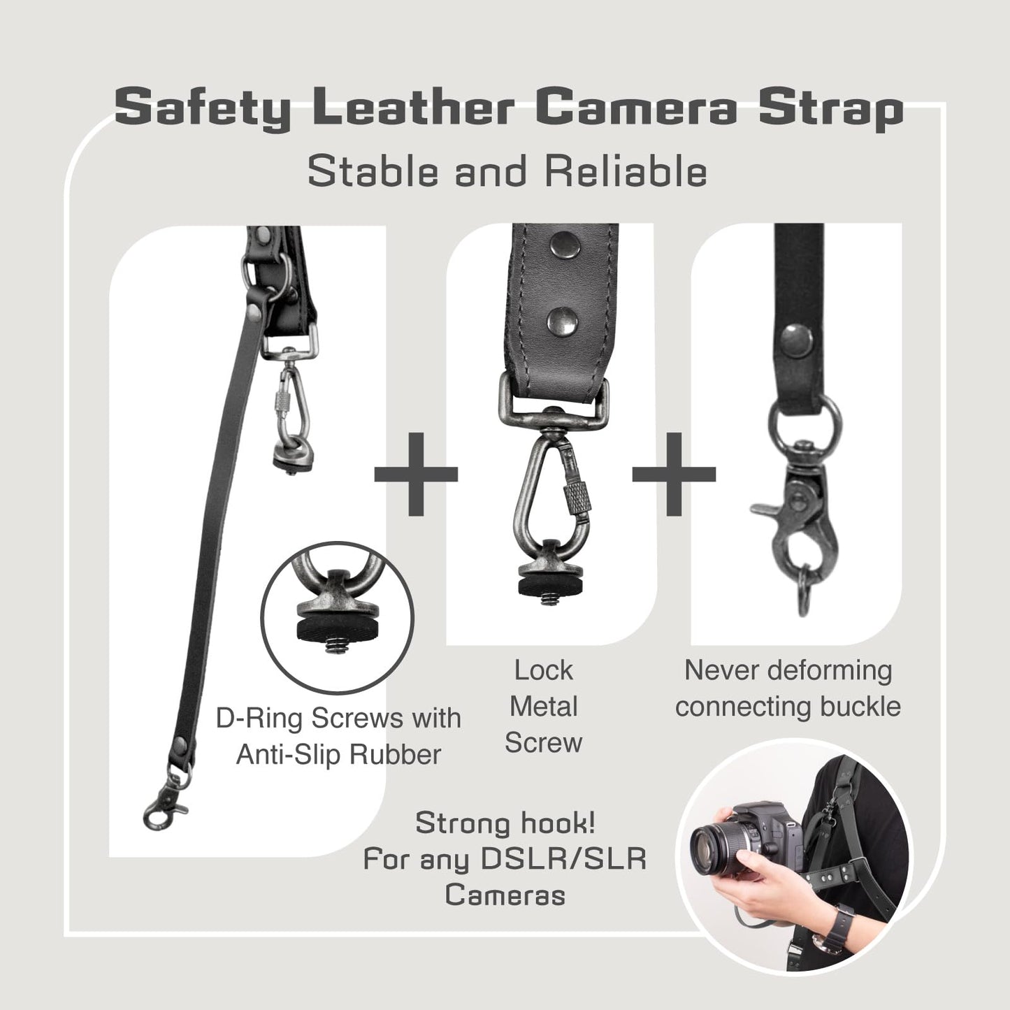 4J LEDR Leather Camera Strap,Shoulder Camera Strap for 1 or 2 Camera,Dual Camera Harness for Photographers,Multi Camera Gear for Dslr/Slr Strap,Camera Harness Camera Sling Strap Single or Dual,Black