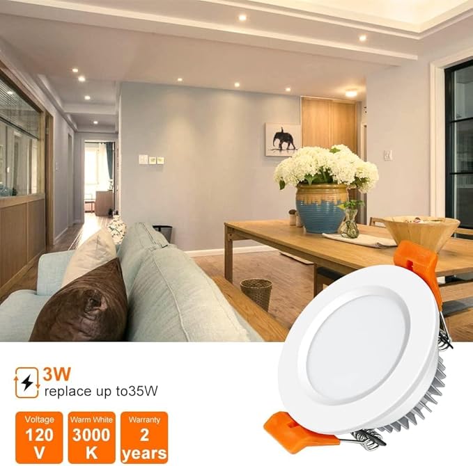 6 Pack 2 Inch LED Recessed Lighting, Downlight Dimmable 3W (35W Equivalent), 3000K Warm White, CRI80, Recessed Light Fixtures with LED Driver