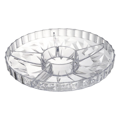 ZOOFOX Snack Serving Tray, 12" Appetizer Tray with Lid, 6 Compartments Round Plastic Food Storage Organizer for Dried Fruits, Nuts, Candies, Sweet Cookies and Fruits (Clear)