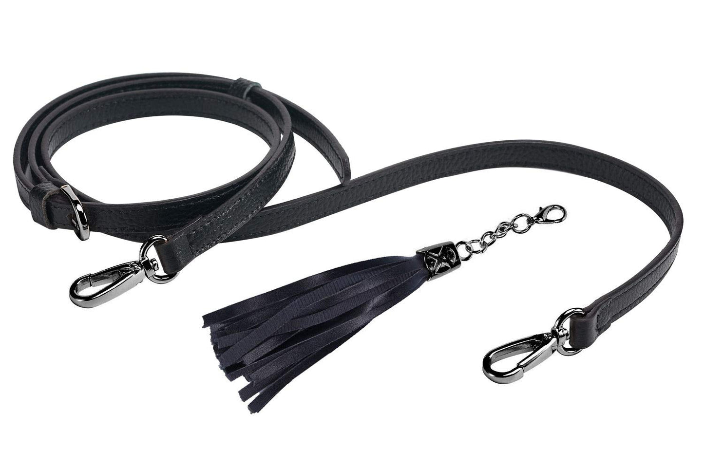 LIVE UP Full Grain Purse Strap Genuine Leather Replacement for Cross Body Bag Handbags(6# Black-Grey Buckles with Tassel)